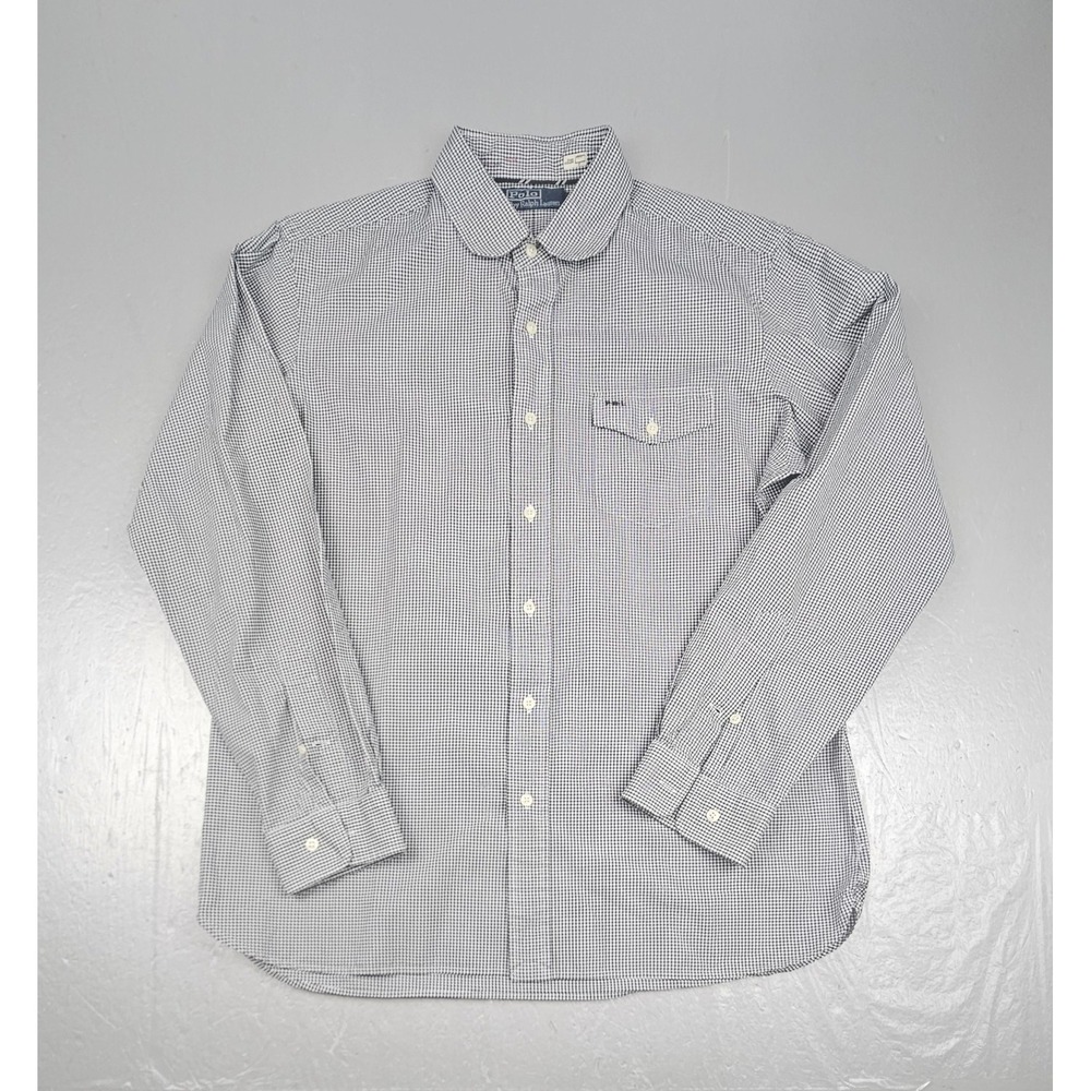 VTG 80s Polo Ralph Lauren Button Up Shirt Mens XL Club Collar Blk Gingham Check